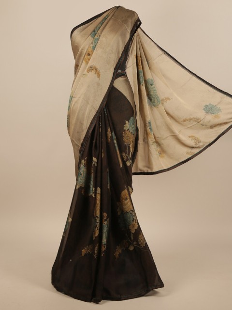 

Pothys Tan & Blue Floral Printed Saree