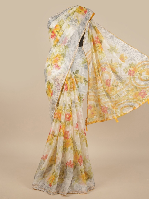 

Pothys Off White & Yellow Floral Printed Saree