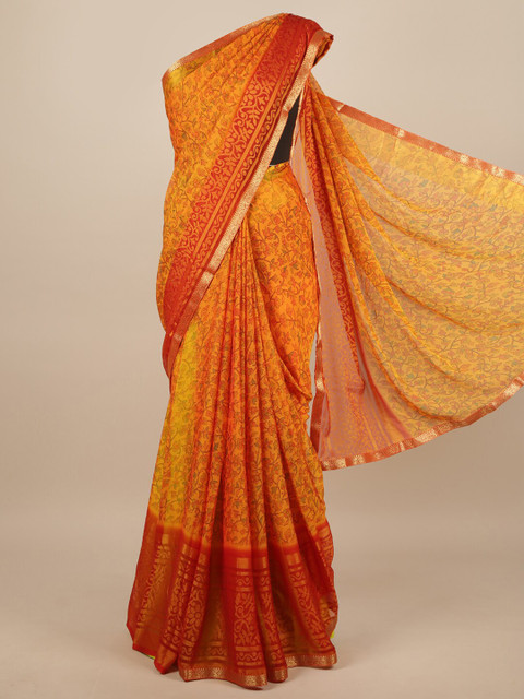 

Pothys Yellow & Red Floral Printed Zari Saree