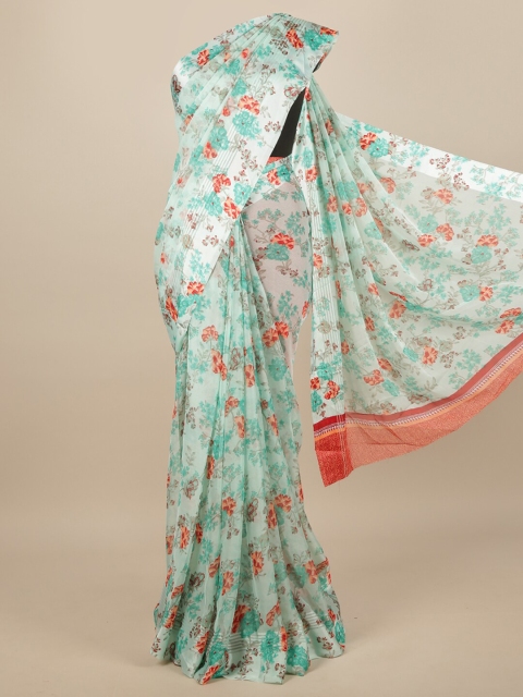 

Pothys Green & Orange Floral Printed Saree