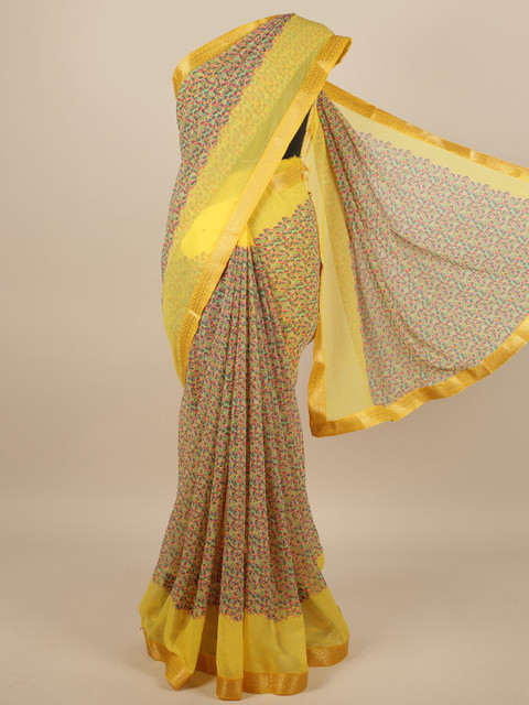 

Pothys Yellow & Blue Printed Zari Saree