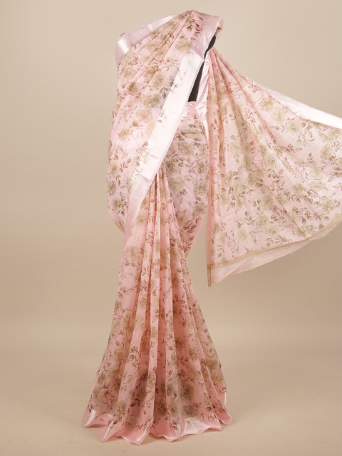 

Pothys Pink & Tan Floral Printed Zari Saree