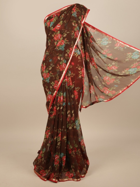 

Pothys Brown & Red Floral Printed Zari Saree