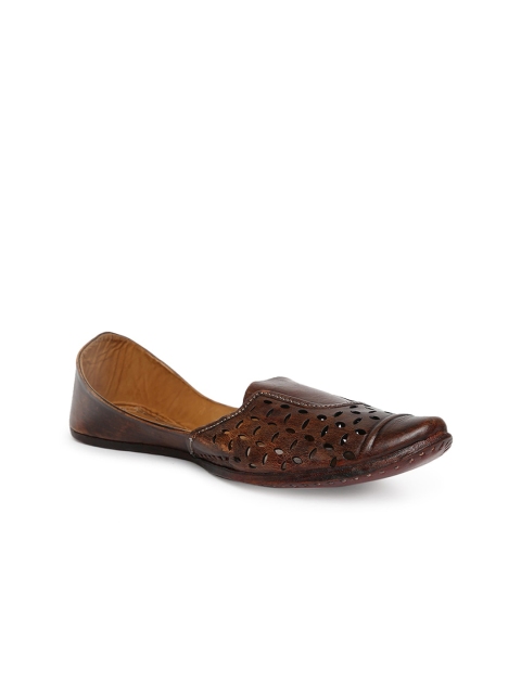 

Fabindia Men Brown Ethnic Mojaris with Laser Cuts Flats