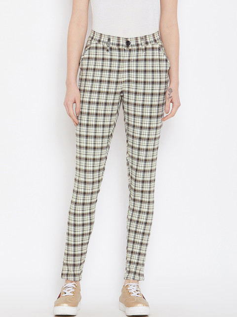 

JUMP USA Women Grey & Brown Checked Skinny Fit Casual Trousers