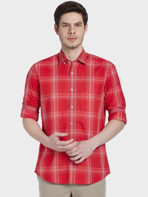

ColorPlus Men Red Tailored Fit Tartan Checks Opaque Checked Casual Shirt