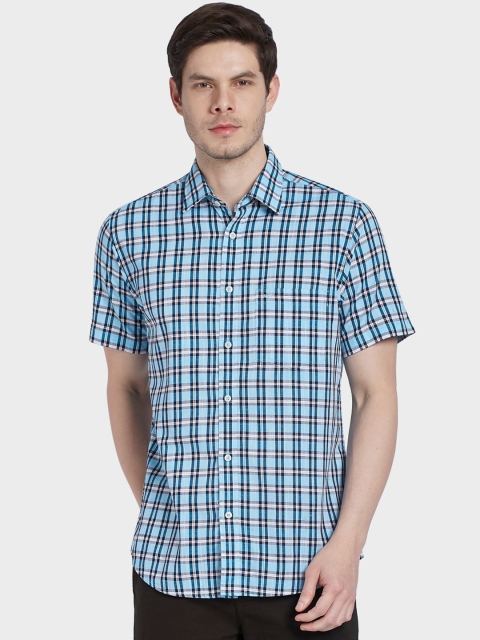 

ColorPlus Men Blue Tailored Fit Tartan Checks Opaque Checked Casual Shirt