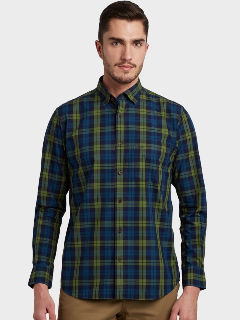 

ColorPlus Men Green Tailored Fit Opaque Checked Casual Shirt