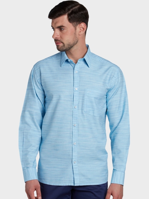 

ColorPlus Men Blue Opaque Striped Cotton Casual Shirt
