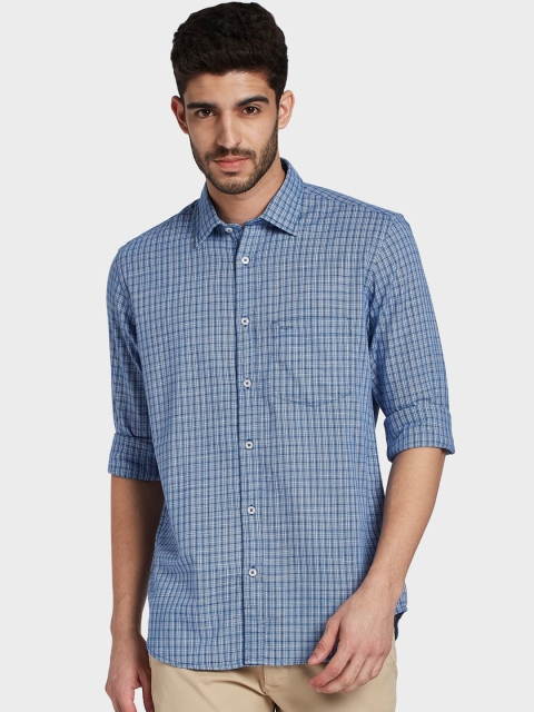 

ColorPlus Men Blue Tailored Fit Opaque Checked Casual Shirt