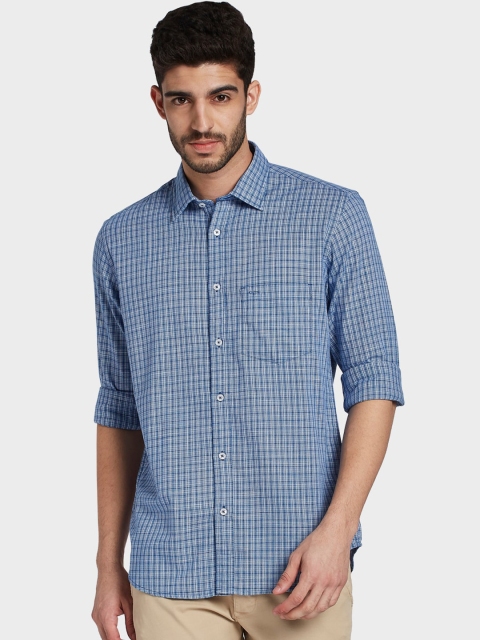 

ColorPlus Men Blue Tailored Fit Opaque Checked Casual Shirt