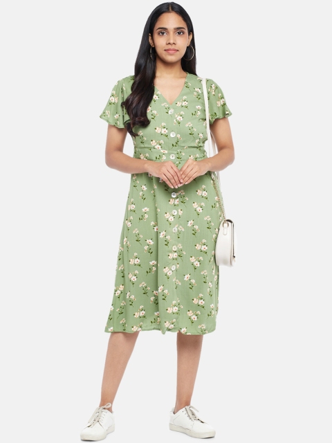 

Honey by Pantaloons Green & White Floral Printed A-Line Dress