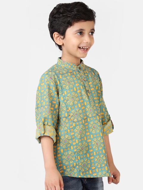 

Fabindia Boys Green Printed Pathani Kurta