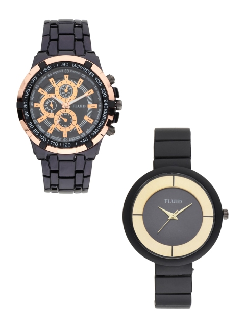 

FLUID Unisex Black Patterned Dial & Black Straps Analogue Couple Watches FLPR-00