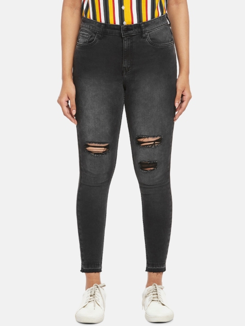 

People Women Black Skinny Fit Mildly Distressed Heavy Fade Jeans