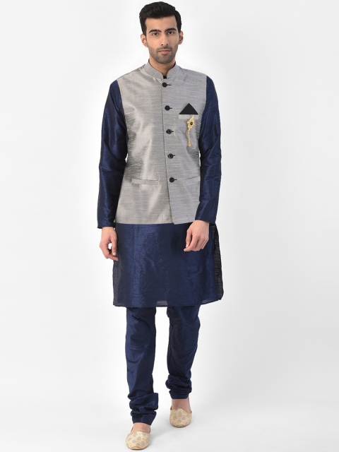 

SG LEMAN Men Silver-Toned Layered Raw Silk Kurta with Churidar