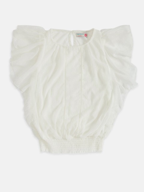 

Pantaloons Junior Girls Off White Pure Silk Georgette Blouson Top