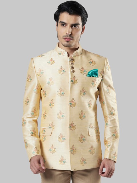 

Ethnix by Raymond Men Beige & Green Floral Tailored Jacket