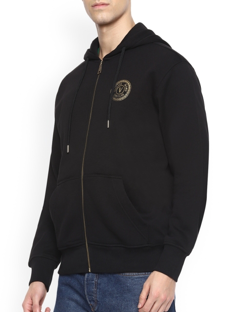 

Versace Jeans Couture Men Black Cotton Hooded Front-Open Sweatshirt