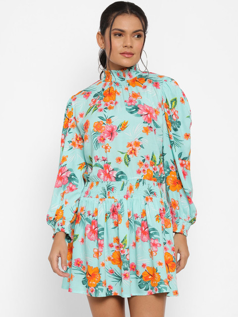 

Twenty3 Woman Green Floral high neck short Dress