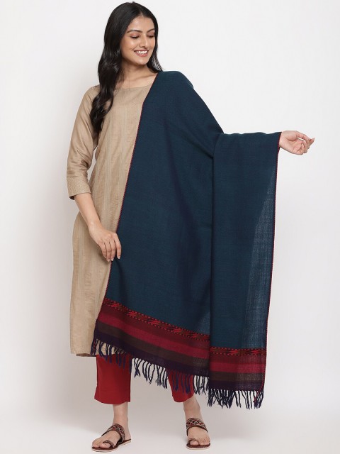 

Fabinidia Women Blue & Red Woven Design Woolen Shawl