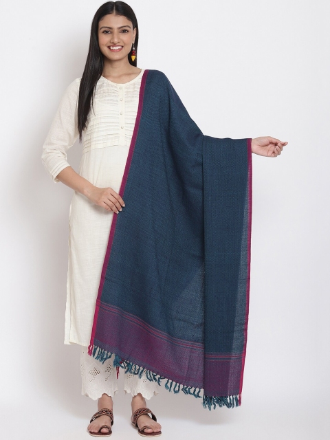 

Fabinidia Women Blue & Pink Woven Design Woolen Shawl