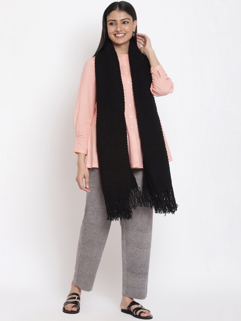 

Fabindia Women Black Acro Wool Knitted Shawl