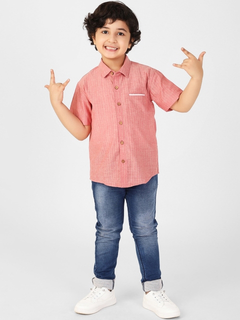

Fabindia Boys Red Opaque Striped Casual Shirt