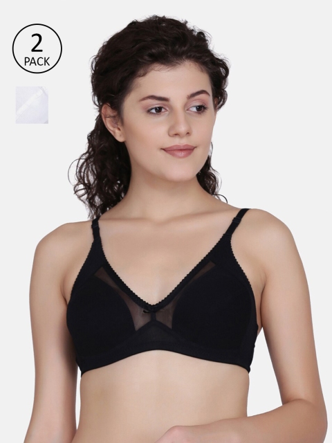 

fashiol Pack Of 2 Black & White Solid Everyday Bras - Wireless Non-Padded