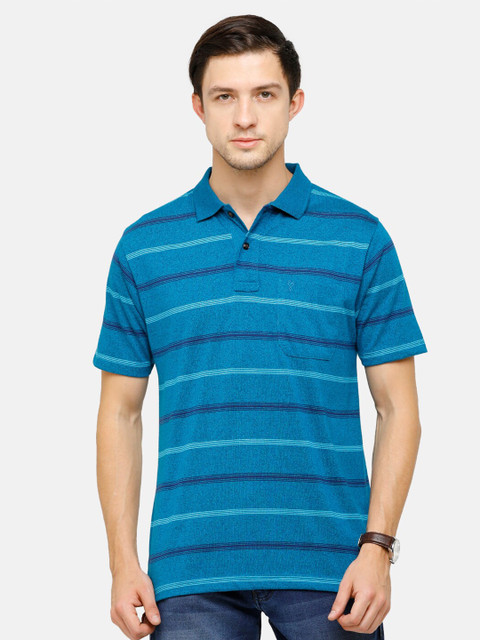 

Classic Polo Men Blue Striped Polo Collar T-shirt