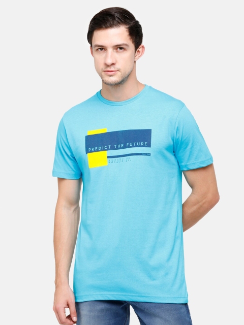 

Classic Polo Men Turquoise Blue Printed Applique Slim Fit T-shirt