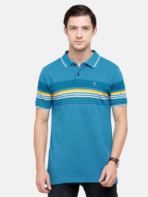 

Classic Polo Men Blue Striped Polo Collar Applique Slim Fit T-shirt