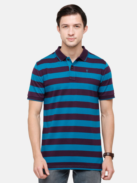 

Classic Polo Men Blue Striped Polo Collar Applique Slim Fit T-shirt