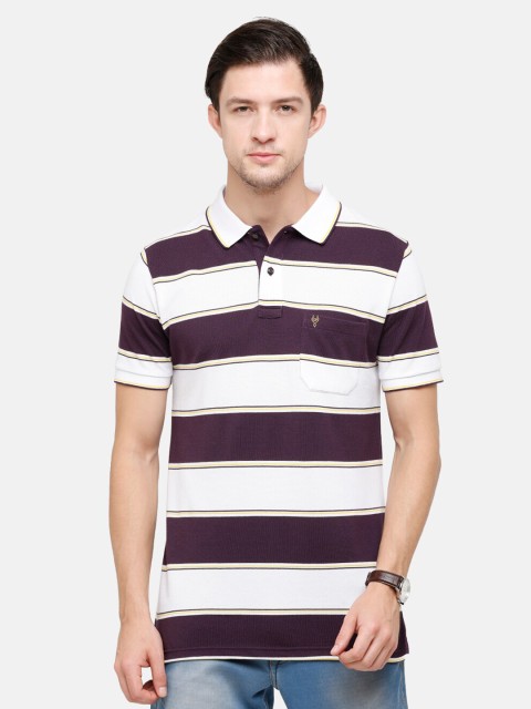 

Classic Polo Men White Striped Polo Collar Slim Fit T-shirt