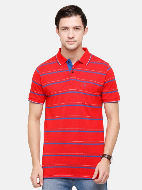 

Classic Polo Men Red Striped Polo Collar Pockets Slim Fit T-shirt
