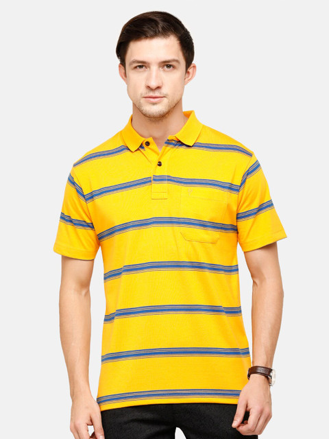 

Classic Polo Men Yellow Striped Polo Collar Pockets T-shirt
