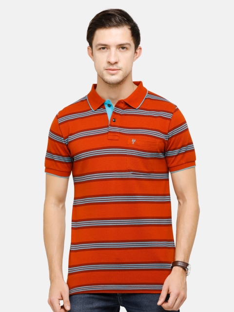 

Classic Polo Men Red Striped Polo Collar Pockets Slim Fit T-shirt