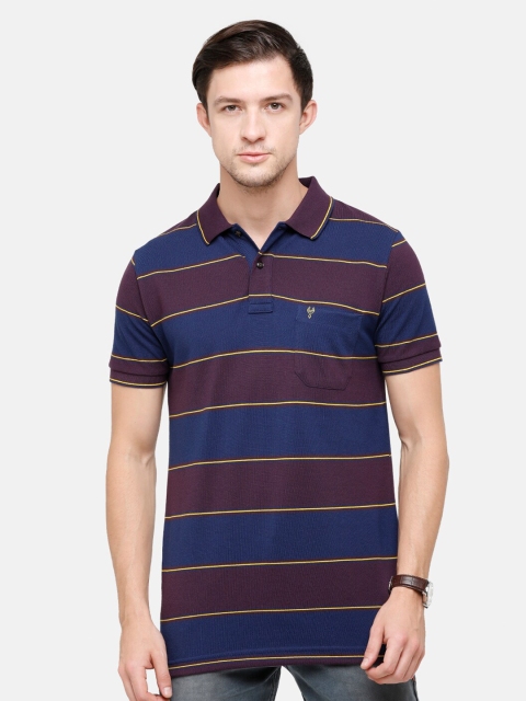 

Classic Polo Men Purple Striped Polo Collar Pockets Slim Fit T-shirt