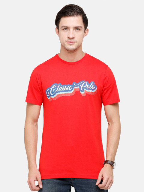 

Classic Polo Men Red Typography Printed Applique Slim Fit T-shirt