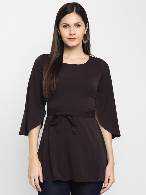 

CHRISTEENA Woman Brown Cinched Waist Longline Top