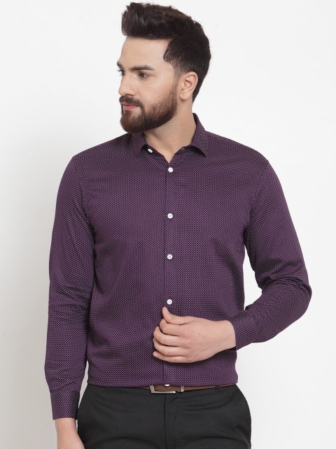 

JAINISH Men Purple & White Smart Opaque Printed Cotton Formal Shirt