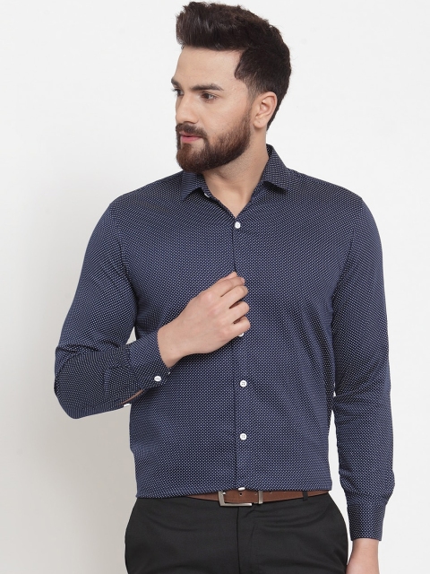 

JAINISH Men Navy Blue Cotton Micro Ditsy Printed Formal Shirt