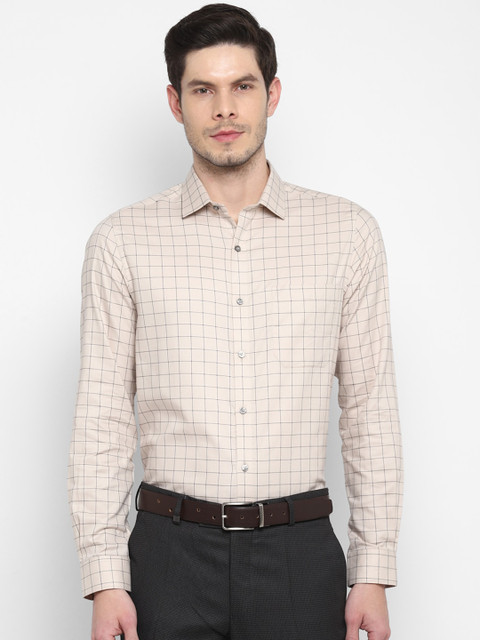

Turtle Men Beige Slim Fit Checked Formal Shirt
