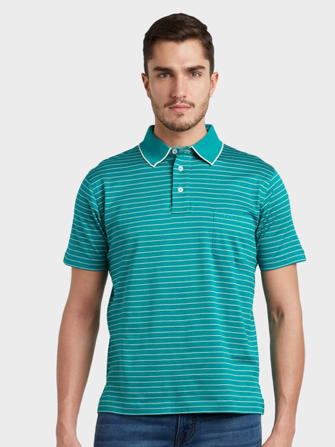 

ColorPlus Men Green Striped Polo Collar Pockets T-shirt