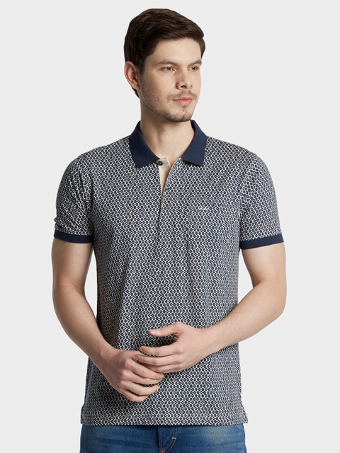 

ColorPlus Men Blue Printed Polo Collar Pockets T-shirt