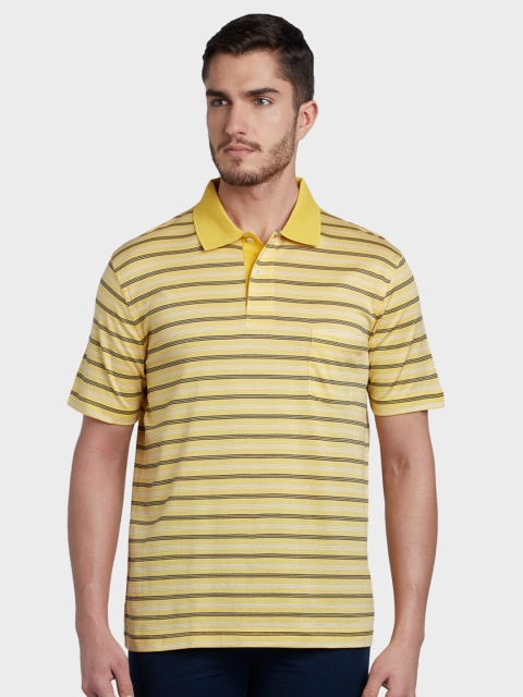 

ColorPlus Men Yellow & Black Striped Polo Collar Pockets Cotton T-shirt