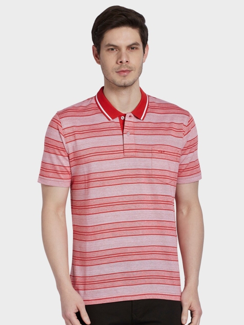 

ColorPlus Men Red & Off White Striped Polo Collar Pockets T-shirt