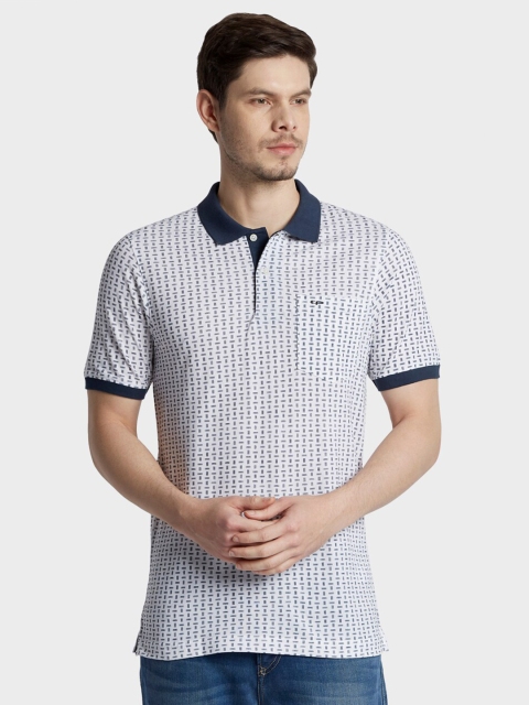 

ColorPlus Men White & Navy Blue Printed Polo Collar Pockets T-shirt