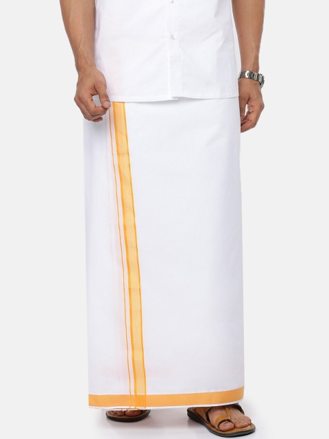 

RAMRAJ COTTON Men White & Yellow Solid Pure Cotton Dhoti