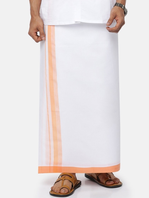 

Ramraj Men White Pure Cotton Dhoti With Peach Border